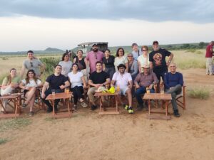 Small group on an African safari sundowner